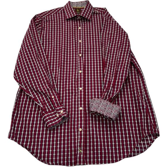 Tailorbyrd Red Navy Check Button Up Shirt, Contrast Collar and Cuffs, Men's 2XL - Picture 1 of 7